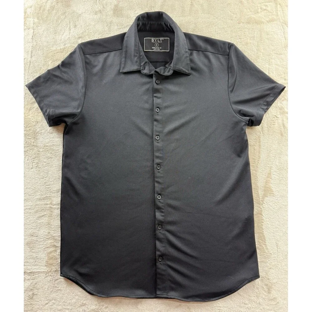 Bylt Premium Basics Executive Fit Short Sleeve Button Up Men's Size M Black - Picture 1 of 6